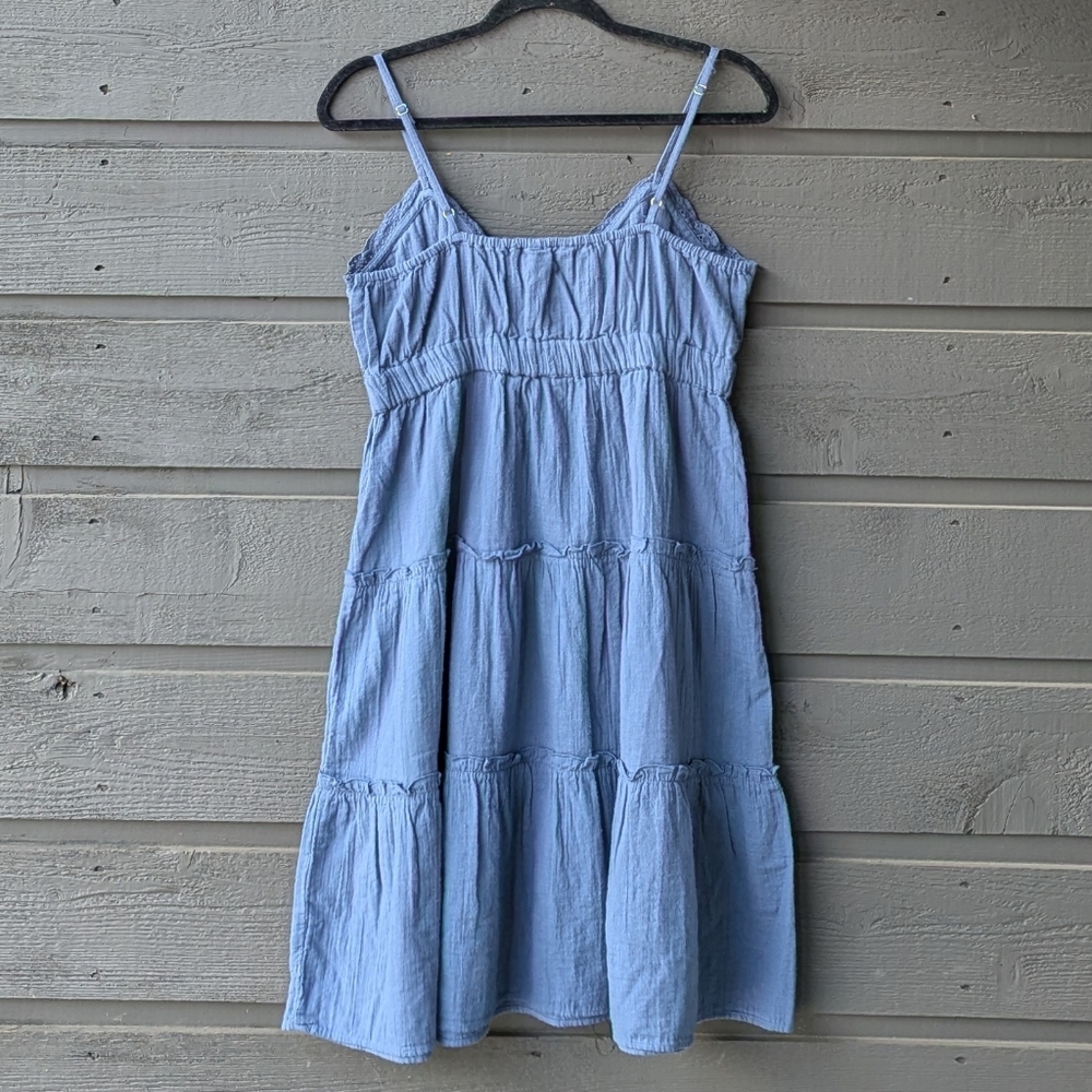 NWT Lucky Brand Embroidered Tiered Cotton Sundress Vintage Indigo Blue Medium - Picture 7 of 10